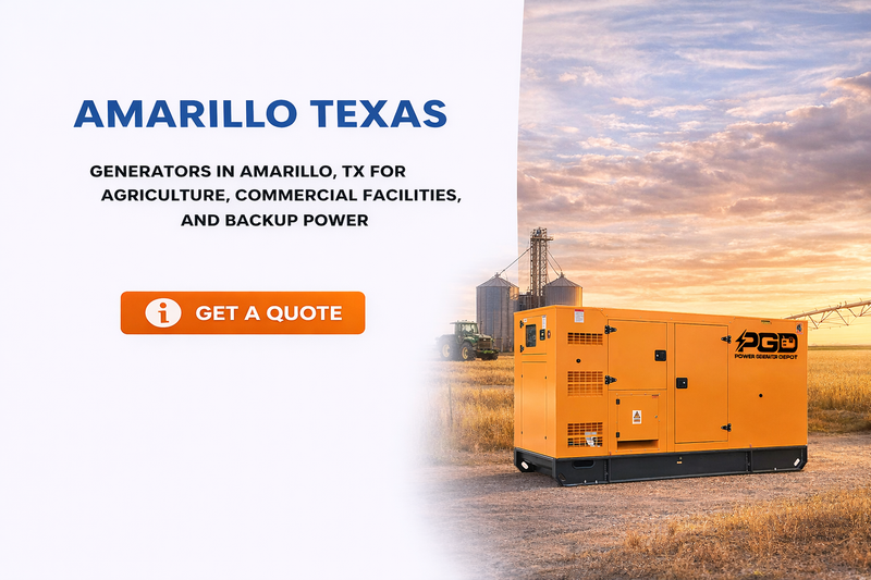 Orange generator in a field with text about generators in Amarillo, TX.