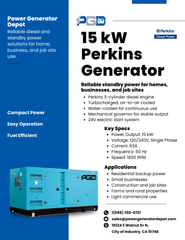15kW Perkins Powered Diesel Generator 120V or 240V Single Phase