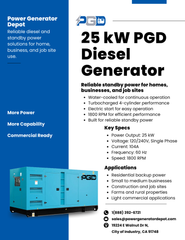 25kW PGD Diesel Generator Water Cooled Silent 120V or 240V 1 Phase