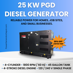 25kW PGD Diesel Generator Water Cooled Silent 120V or 240V 1 Phase