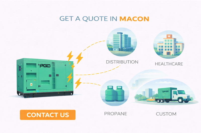 Promotional graphic for a generator service with icons and text on a white background