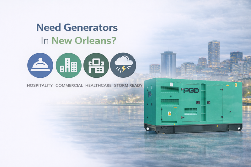 Generator with New Orleans skyline in the background, featuring PG&E logo.