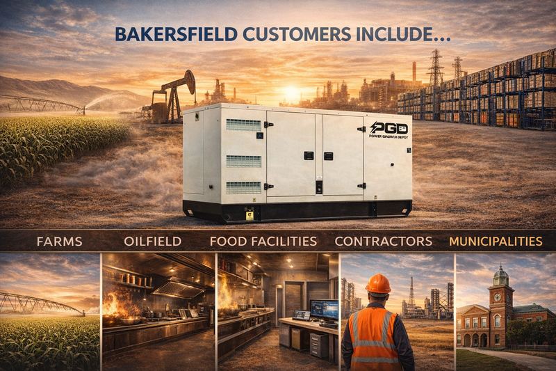 PGE generator with Bakersfield customer applications on a scenic background