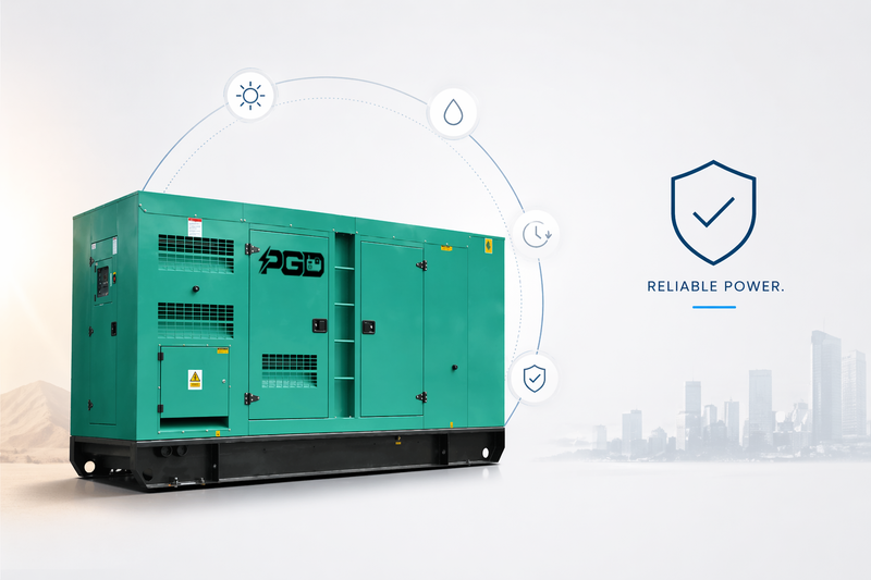 Green generator with 'PGD' branding on a light background