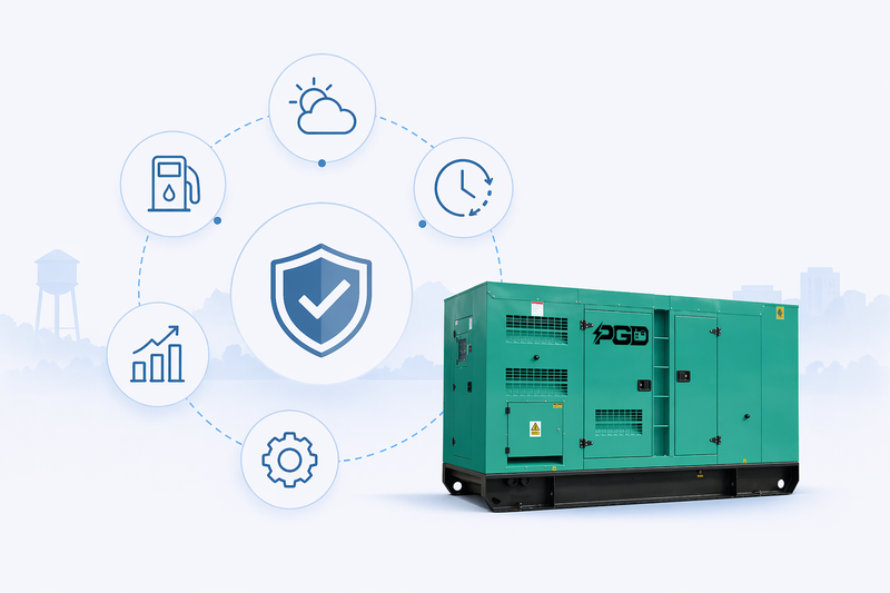 Green generator with icons and symbols on a white background