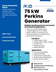 75kW Perkins Powered Diesel Generator 240V or 480V Three Phase