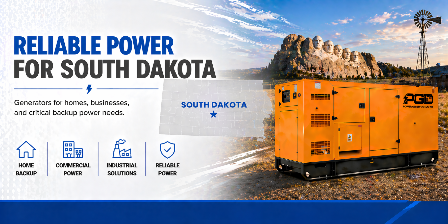 Generator with South Dakota landscape and Mount Rushmore in the background