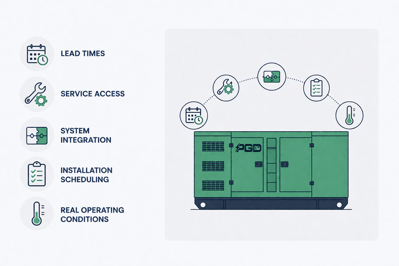 Diagram of a green generator with icons and text on a white background