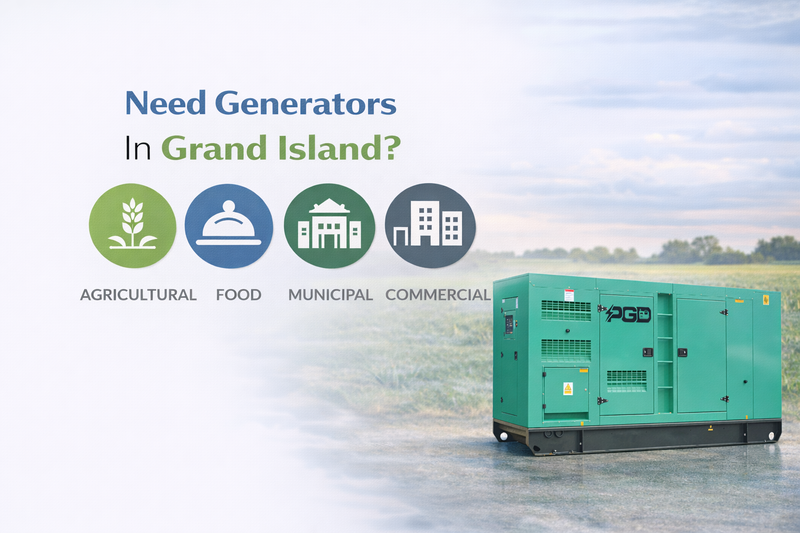 Generator with text and icons on a scenic background