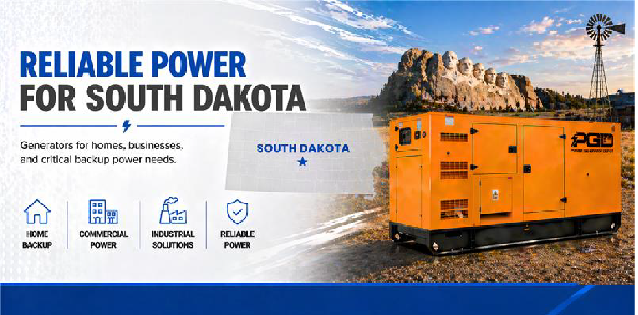 Orange generator with 'South Dakota' branding against a scenic background with Mount Rushmore.