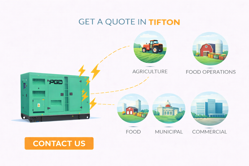 Generator with icons and text for agriculture, food operations, food, municipal, and commercial sectors in Tifton.