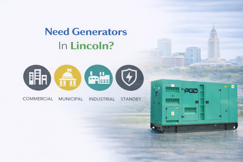Generator with cityscape background and text about generators in Lincoln.