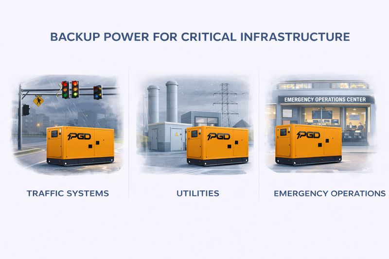 Three scenarios showing PGD generators used for traffic systems, utilities, and emergency operations centers.