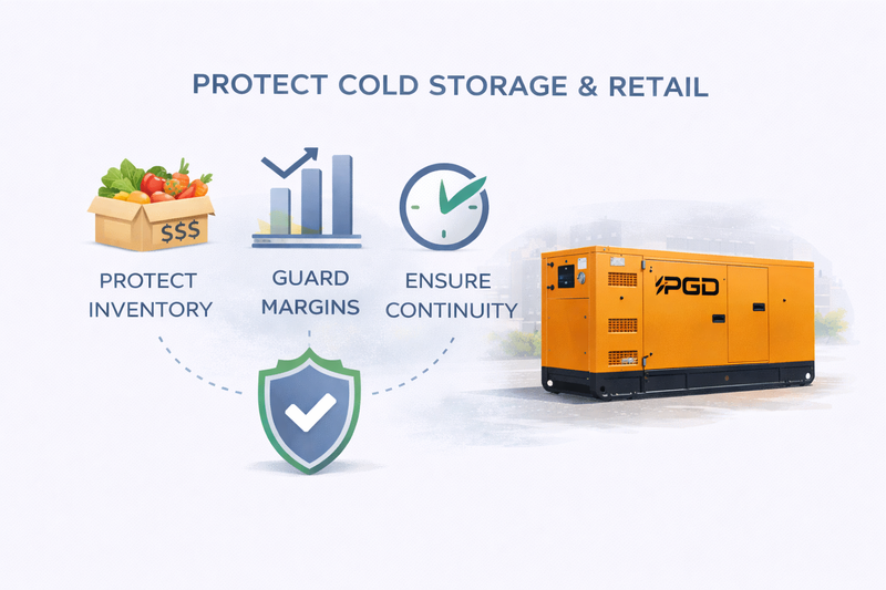 Orange generator with icons and text on a white background