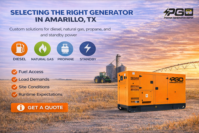 Advertisement for Power Generation Depot featuring a generator in a field with agricultural equipment.