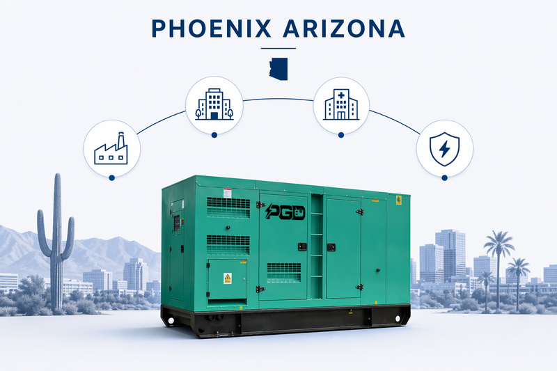 Generator with Phoenix, Arizona text and icons on a white background
