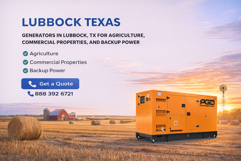 Generator in a field with Lubbock, Texas text and contact information.