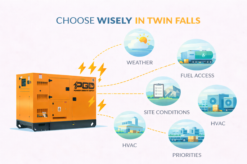 Orange generator with icons and text about choosing wisely in Twin Falls, Idaho.