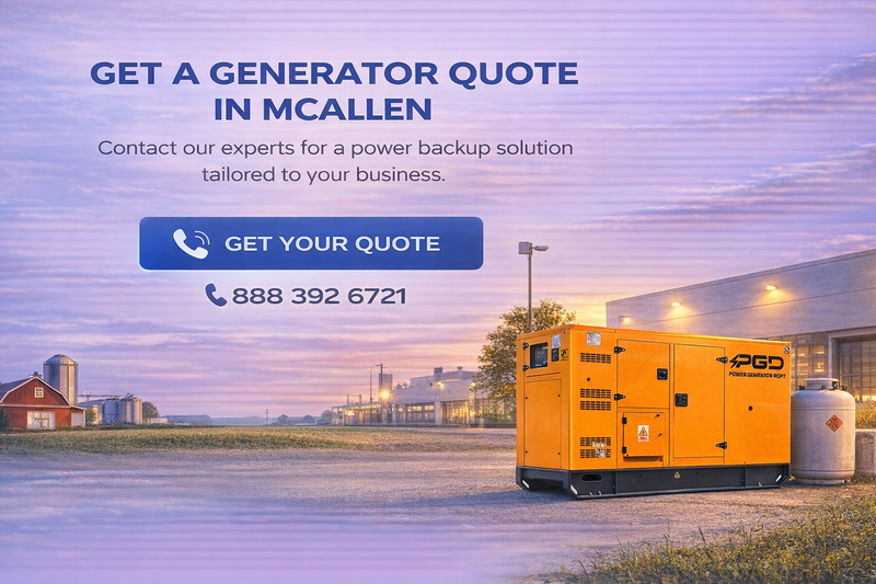 Generator quote advertisement with a generator in front of a building.