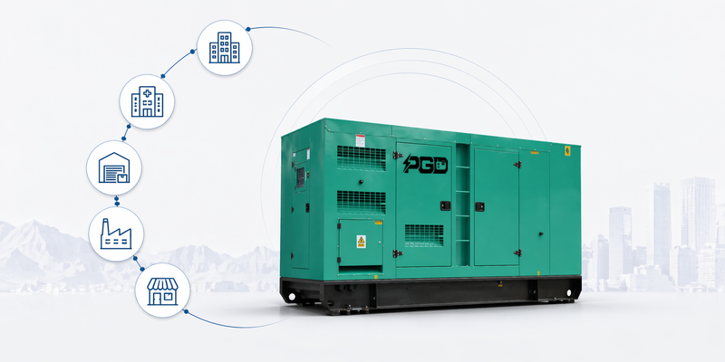 Green generator with 'P&G' branding on a white background