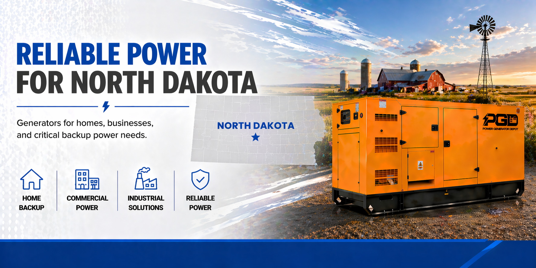 AGB generator with 'Reliable Power for North Dakota' text and graphics on a scenic background.