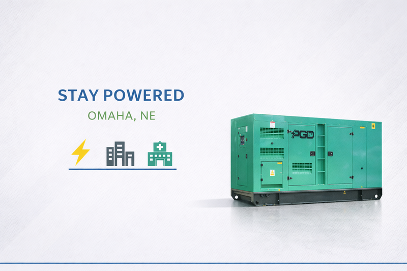 Green generator with 'Stay Powered' text and Omaha, NE on a white background